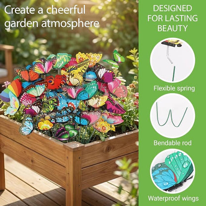 30PCS Butterfly Decor Outdoor Butterfly Garden Stakes for Garden Decor | 3D Waterproof Colorful Artificial Butterflies Picks for Crafts Flower Arrangements Outdoor Indoor Spring