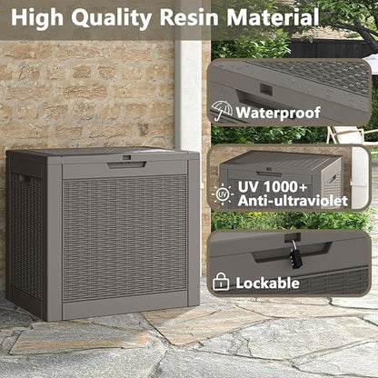 LHBGO 31 Gallon Deck Box, Resin Outdoor Storage Box, Waterproof and UV Resistant Deck Box, Lightweight Storage Box for Garden Tools, Pool Supplies