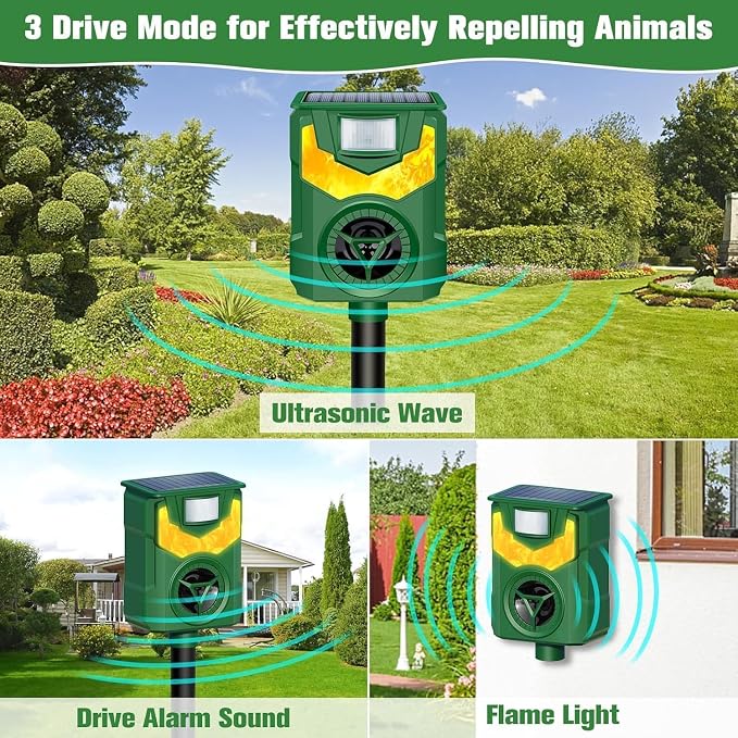 Squirrel Repellent,2026 Upgrade Deer Repellent Devices,Cat Repellent Outdoor,Racoon Repellent Outdoor with Motion Sensor & Flame Light,Waterproof Rabbit Repellent,Repel,Deer,Rabbit,Skunk,Dog,Cat