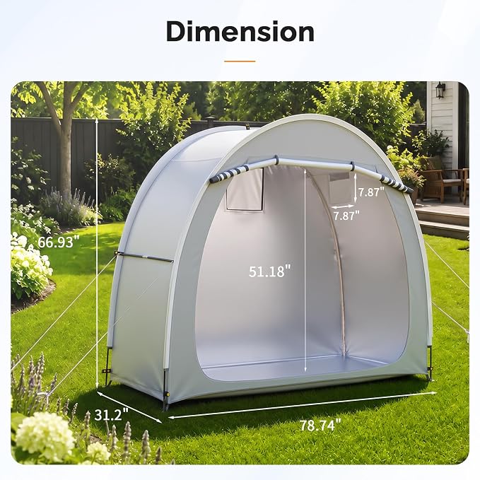 VINGLI Bike Storage Shed Tent for 2-3 Bikes, Outdoor Portable Bicycle Storage Shed with Carry Bag, Waterproof Bike Tent for Motorcycle, Garden Tools, Lawn Mower, Light Gray
