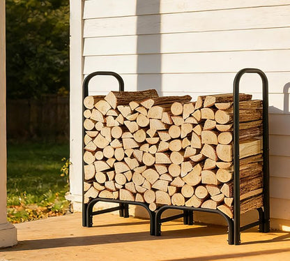 4ft Firewood Rack Heavy Duty Indoor Outdoor Firewood Storage Log Rack with Cover，Black Round Tube