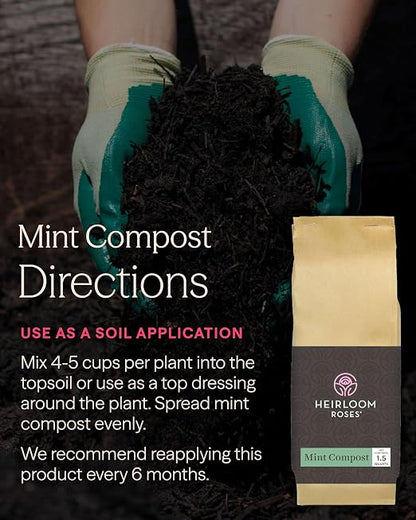 Heirloom Roses Mint Compost & Aged Cow Manure Bundle, 100% Natural Soil Amendments for Rose Planting, Enriched with Nitrogen & Micronutrients, Ideal for Garden Vegetables, Flowers & Soil, Bundle