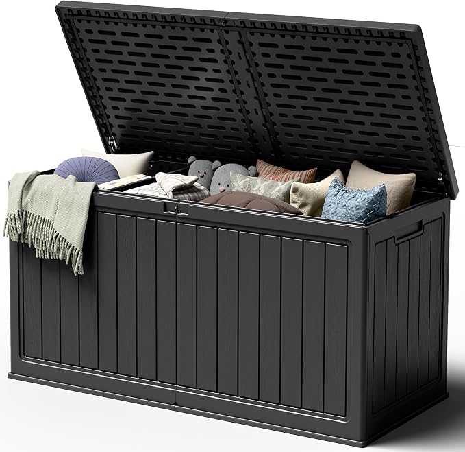 270 Gallon HDPE Deck Box Outdoor Indoor Waterproof Storage Box for Patio Furniture, Pool Accessories, Garden Tools, and Cushion Storage, Black