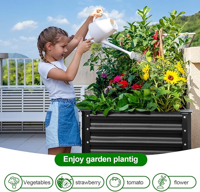 Land Guard 2Pcs Galvanized Raised Garden Bed with Legs, 48×24×32in Large Metal Elevated Raised Planter Box with Drainage Holes for Backyard, Patio, Balcony, 400lb Capacity (Gray)