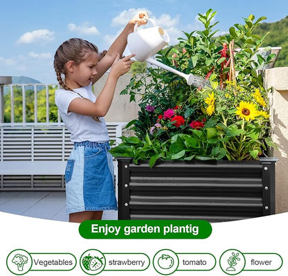 Land Guard 2Pcs Galvanized Raised Garden Bed with Legs, 48×24×32in Large Metal Elevated Raised Planter Box with Drainage Holes for Backyard, Patio, Balcony, 400lb Capacity (Gray)