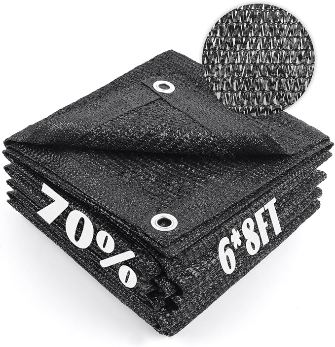 Cool Area 70% Sun Shade Cloth Mesh Tarp with Grommets for Plant Cover 6x8ft Patio Canopy Garden Pergola Greenhouse Car Barn Kennel Black