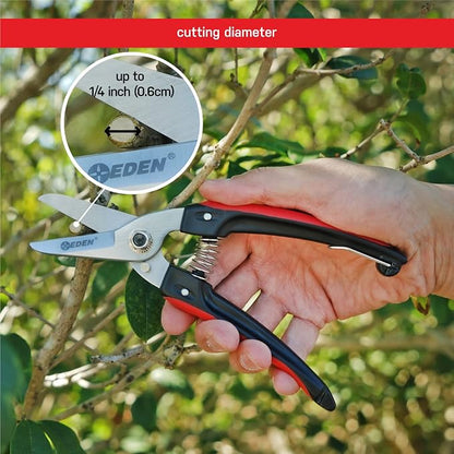 Eden 39006 Durable Bypass Trimming Shears, 1/4 Inch Cutting Diamter For Stems and Branches, HIgh Carbon Steel, Ergonomic Grip