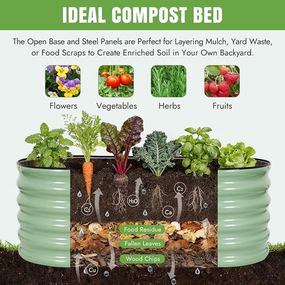 INNO STAGE Galvanized Raised Garden Bed Kits, 4x2x1.4FT Metal Raised Beds Outdoor for Gardening, 17'' Tall Large Steel Raised Planter Bed for Vegetables, Flowers Patio Ground Planter Box (Green, 2Pcs)
