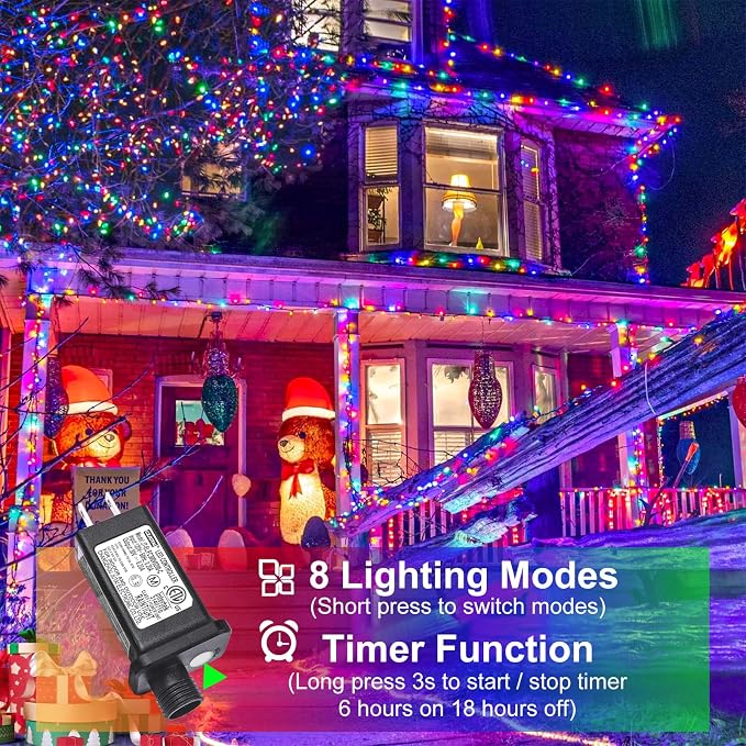 Multicolor Christmas Lights Outdoor, 100FT 300 LED Christmas Tree Lights Waterproof with 8 Modes, Connectable Plug in String Lights for Outside Indoor Home Garden Patio Party Holiday Decorations