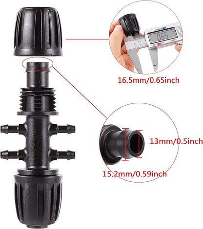 Barbed Tee Irrigation Fittings 1/2 Inch to 1/4 Inch Drip-proof Fitting for Irrigation Pipe (1/2'' ID x 0.60''-0.63'' OD) 6-Way-20 PCS