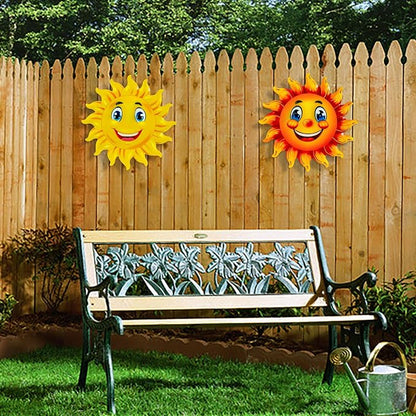 2Pcs Metal Sun Wall Decor, 13Inches Sun Outdoor Wall Art for Garden Yard Room Kitchen Patio Fence Decorations
