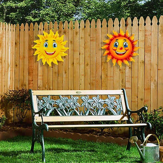 2Pcs Metal Sun Wall Decor, 13Inches Sun Outdoor Wall Art for Garden Yard Room Kitchen Patio Fence Decorations