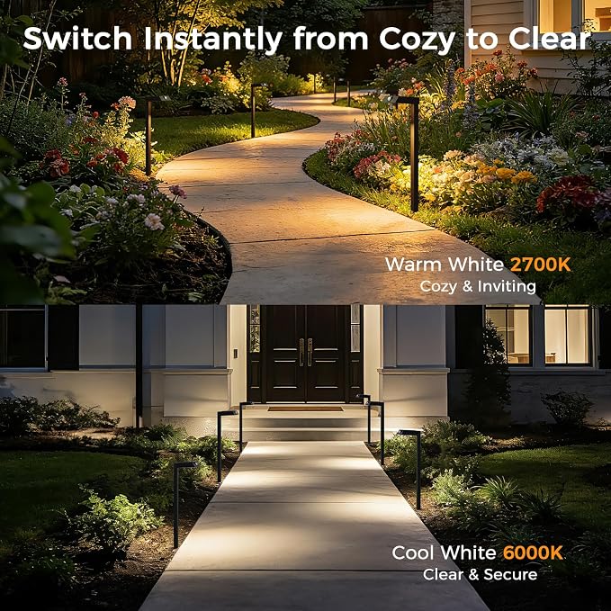 XMCOSY+ 8 Pack Solar Pathway Lights with Motion Sensor, 300LM Metal 3 Modes Solar Lights Outdoor for Garden, Backyard, Yard (Warm/Cool White)