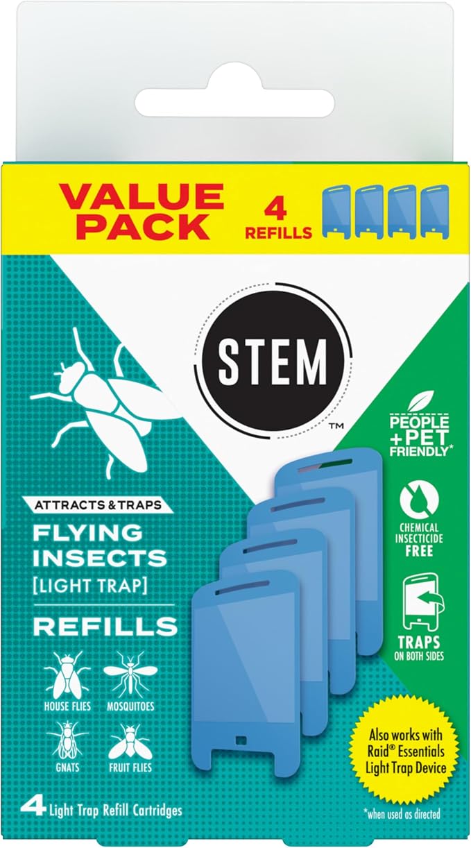 STEM Flying Insect Light Trap Refill Cartridges, Indoor Fruit Fly Trap, Insecticide-Free Pest Control for Home, Attracts and Traps Insects, Official STEM Refills - 4 Count
