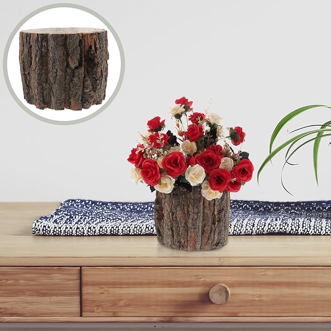Yardwe Wooden Centerpiece for Table, Natural Tree Stump Planter 6.68 x 5.31 in, Rustic Wood Vase for Dried Flowers, Faux Plants and Home Decor