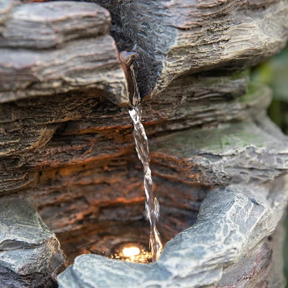 Glitzhome Outdoor Water Fountain, 9-Tiered Rock Floor Fountain with Cascading Water, 39.25" H Polyresin Waterfall Fountain with Pump and LED Light Outdoor Water Feature for Garden Yard Patio Porch