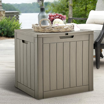 DWVO 30 Gallon Outdoor Storage Box, Weatherproof Lockable Resin Deck Box for Patio Furniture, Pool Accessories, Garden Tools, and Supplies - Brown