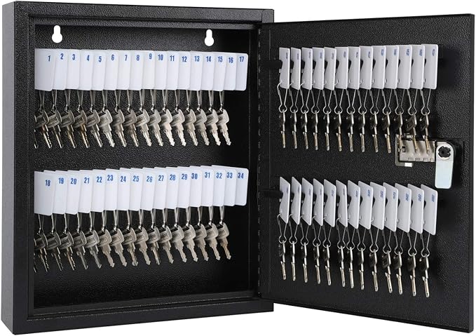 KYODOLED Key Box, Wall Mount 60 Key Cabinet, Combination Lock, Black | Numbered Key Storage Organizer, Secure Lock Box, Key Hooks & Labels, Home, Office & Property Management, 12.1 x 10.2 x 2.5 In