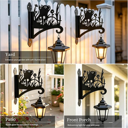 VOOKRY Solar Wall Lanterns Outdoor, Waterproof 2 Pack Hanging Lights with Cat Hooks, Wall Mount Sconce with 3 Solar Panels for Patio Porch Yard Garden Decor, Dusk to Dawn 2700K Warm White