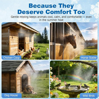 Mellbree Misters for Outside Patio 60FT/18M, Pre-Assembled Misting Cooling System with 19 Brass Nozzles & 3/4" Adapter, Outdoor Mister for Garden, Backyard, Pool, Greenhouse, Play Area, Trampoline