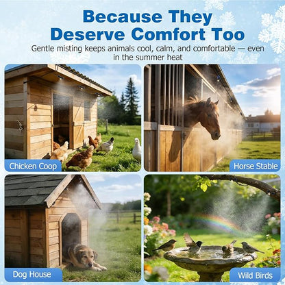 Mellbree Misters for Outside Patio 100FT/30M, Pre-Assembled Misting Cooling System with 30 Brass Nozzles & 3/4" Adapter, Outdoor Mister for Garden, Backyard, Livestock Ranch, Greenhouse, Pool Area