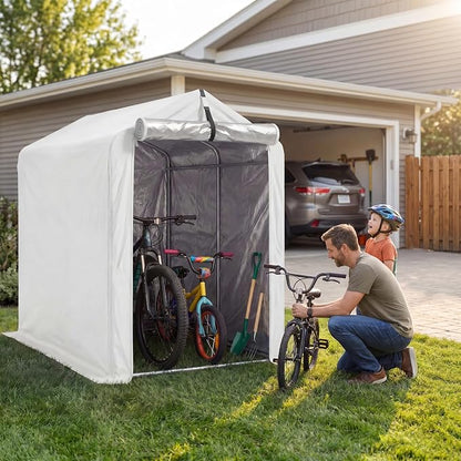 Greesum Bike Tent Outdoor Storage Shed, Waterproof 420D Oxford Fabric Bicycle Shelter with Silver Coating, Heavy Duty Protective Cover for Motorcycles, Garden, Patio (Sliver, 3’x6’x5’)
