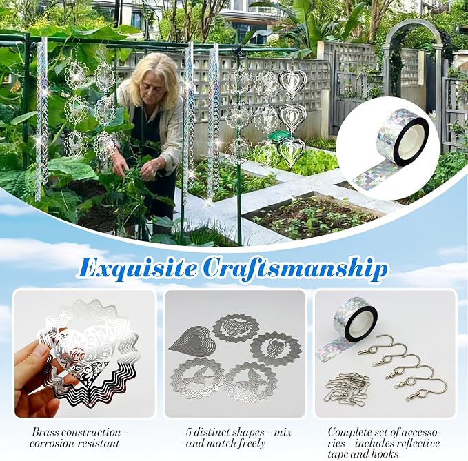 ZYNERY 15PCS Bird Deterrents for Outside Patio, Pigeon Deterrents for Outside, 3D Reflection Effectcaring Away Bird Repellent Devices Outdoor, Garden Wind Spinners Outdoor Decor, Yard Decorations