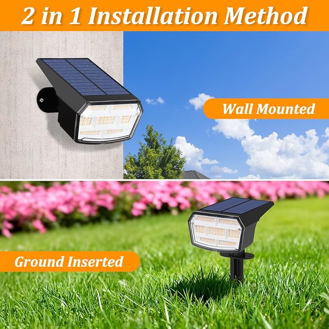 Sucolite 6-Pack Solar Spot Lights Outdoor Waterproof IP65, 3 Lighting Modes 2-in-1 Solar Landscape Spotlights for Yard, 59 LED Solar Powered Wall Lights for Garden Pathway Driveway Walkway, Warm White