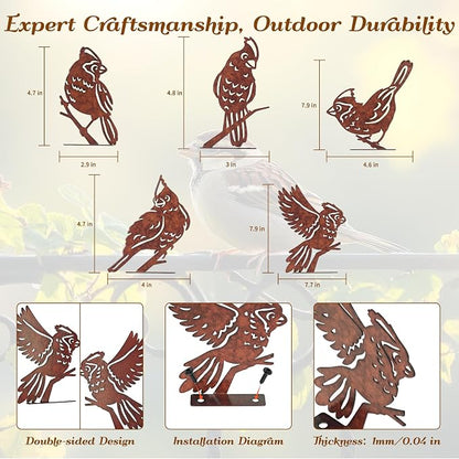 Rusty Birds Decoration, Outdoor Bird Wall Decor, Metal Bird Yard Decor, Garden Sculptures, Yard Art, Fence Decorations, Rustic Garden Decor, Metal Birds Craft Statue Ornaments