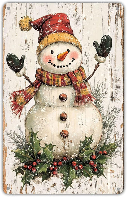 Tin Signs Snowman Metal Signs Winter Aluminum Sign for Home Cafe Bar Yard Office Kitchen Farmhouse Wall Decor 12×8 Inch
