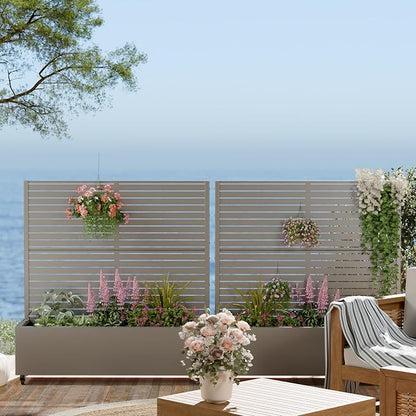 Casaphoria Metal Raised Garden Bed with Trellis and Wheels, 47"x47"x16" Planter Box for Climbing Plants, Vegetables & Vines, Features Drainage Holes and Privacy Screen (Grey-Louvered)