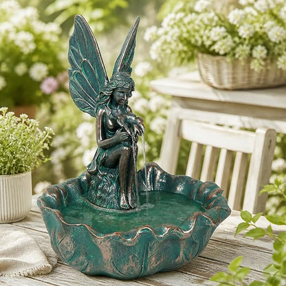ZMG 14" Angel Fairy Outdoor Water Fall Fountain, Durable Resin Garden Fountain for Home Decor, Office, Gardens, Landscaping, Patios, Balconies, Bronze, Gift Ideas