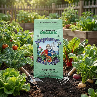 Neptune’s Harvest Organic Kelp Meal Plant Food (1-0-2) - 4 lb Resealable Bag - Multi-Purpose Seaweed Fertilizer - Indoor & Outdoor Plant Fertilizer for Lawns, Gardens, Vegetables & Bulbs