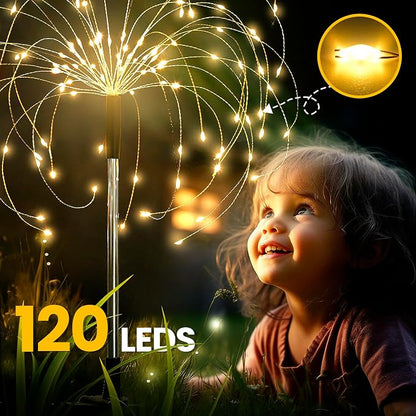 GIGALUMI Garden Decor Outdoor Lights 120LED 8Pack, Solar Garden Lights Outside Fairy Firework Decorative,Solar Powered for Yard Pathway Flowerbed Planter Balcony Patio, Gifts for mom (Warm White