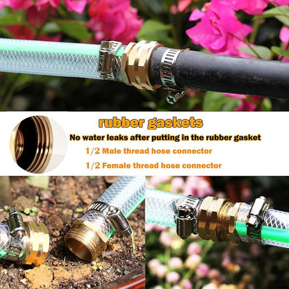 Garden Solid brass Hose Repair Connector with Clamps,Fit for Garden Hose Fitting,Male and Female Hose Fittings 10 Set (1/2"-10 Set)