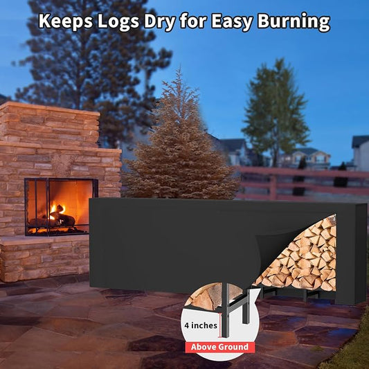 DIAMONDFORGE 8ft Firewood Rack Outdoor with Cover, Heavy Duty Fire Wood Stand, Metal Firewood Rack Indoor, Firewood Holder Storage, Log Wood Pile Racks Stand for Patio, Garden, Backyard, Matte Black