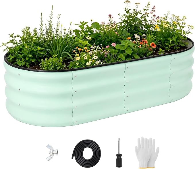 Metal Raised Garden Bed, 4 x 2 ft Extra Large Oval Galvanized Steel Raised Planter Box, Garden Bed for Vegetables Herbs Flowers Fruit, Outdoor Backyard Weather Resistant, Rustproof, Mint Green