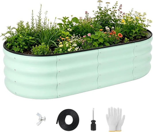Metal Raised Garden Bed, 4 x 2 ft Extra Large Oval Galvanized Steel Raised Planter Box, Garden Bed for Vegetables Herbs Flowers Fruit, Outdoor Backyard Weather Resistant, Rustproof, Mint Green