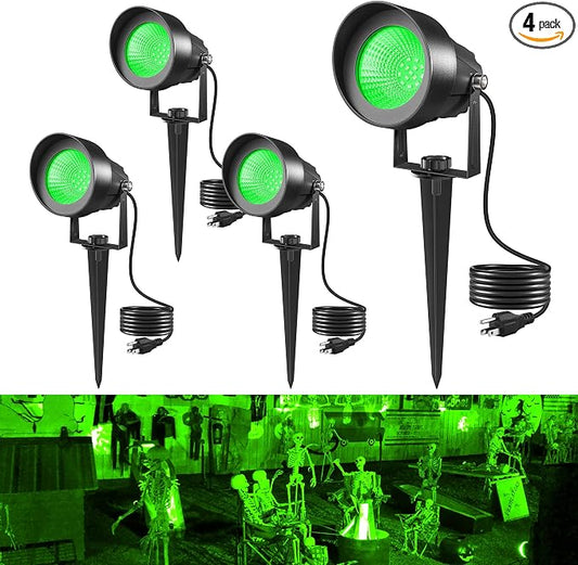 T-SUN Green Spotlight Outdoor, Waterproof LED Landscape Lighting with US Plug, Easy Install 270° Adjustable Outdoor Spot Lights for Garden Tree Yard Decor