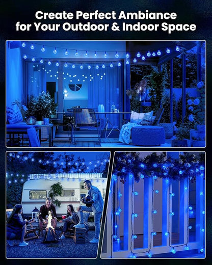 Brightown Solar String Lights Outdoor Waterproof, 2 Pack 60 LED 36.5 FT Each, 8 Lighting Modes Solar Powered Patio Lights for Garden Yard Porch Wedding Party Decor (Blue)