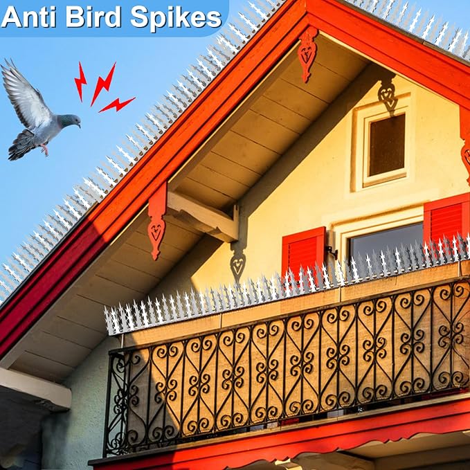 Bird Spikes Squirrel Proof Baffle for Bird Feeders, 158 Inch Avoid Climb Spikes for Outside, Fence, Garden, Tree, Roof, Deterrent Spikes for Squirrel, Raccoon, Pigeon, Cat, Stainless Steel Barb Spikes