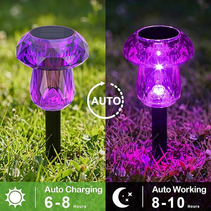 Solar Halloween Lights Outdoor 8 Pack Purple Mushroom Pathway Decor | LED Waterproof Halloween Decorations for Garden Yard Driveway Garden Walkway Path Landscape Lawn Lighting