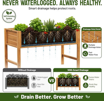 YEFU 48" Raised Garden Bed with Legs, HIPS Outdoor Garden Bed, Teak | Raised Garden Bed with Legs for Patios & Decks, 30" Height, Wood-Look HIPS, Drainage, 385 lbs Support for Vegetables & Herbs