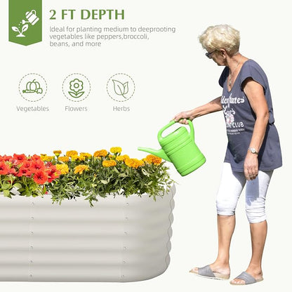 Galvanized Raised Garden Bed, Outdoor Planter Bed, Metal Planter Box for Gardening and Planting,8x2x1.5ft, Milk White