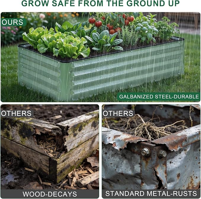 2 Pack 4x2x1 Ft Galvanized Raised Garden Bed, Green | Patented Leak-Proof, Metal Planter Box, Outdoor Kits, For Veggies, Herbs & Flowers