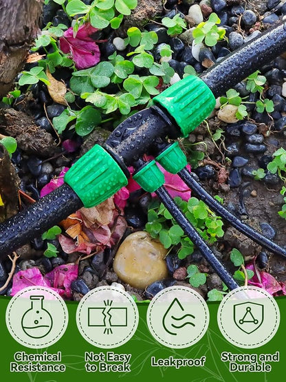 Kalolary 20PCS Locked Barbed Tee Connectors, 1/2" to 1/4" Drip Irrigation Fittings Kit 12/16mm to 4/7mm Tube Lock Female Connector 4-Way Barbed Lock Irrigation Parts for Watering System (Green)
