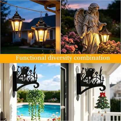 VOOKRY Solar Wall Lanterns Outdoor, Waterproof 2 Pack Hanging Lights with Cat Hooks, Wall Mount Sconce with 3 Solar Panels for Patio Porch Yard Garden Decor, Dusk to Dawn 2700K Warm White