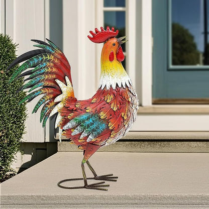 Metal Rooster Yard Decor, 21" Outdoor Garden Statues for Patio | Durable Metal with Hand-Painted Finish, Farmhouse Rooster Chicken Decor for Yard, Garden, Patio, Porch & Kitchen