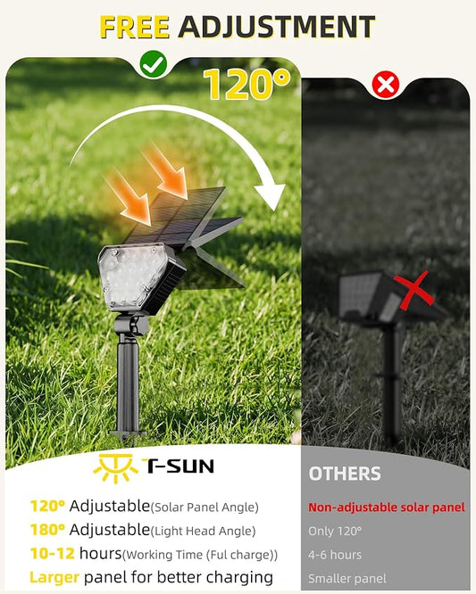 T-SUN Solar Lights Outdoor Waterproof IP65, 6Pack LED Solar Spot Lights Color Changing IP65 Waterproof Smart Auto On/Off for Outside Landscape Garden Yard Lawn Pathway Patio Driveway