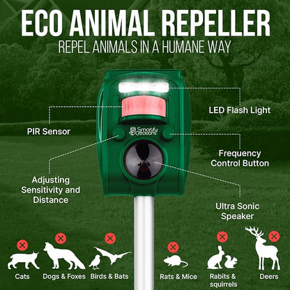 New 2026 Solar Deer Repellent Device Outdoor – Solar Animal Repeller for Outside – Rainproof Solar Rodent Repellent – Outdoor Animal Deterrent for Deers, Cats, Dogs, Mice, Birds